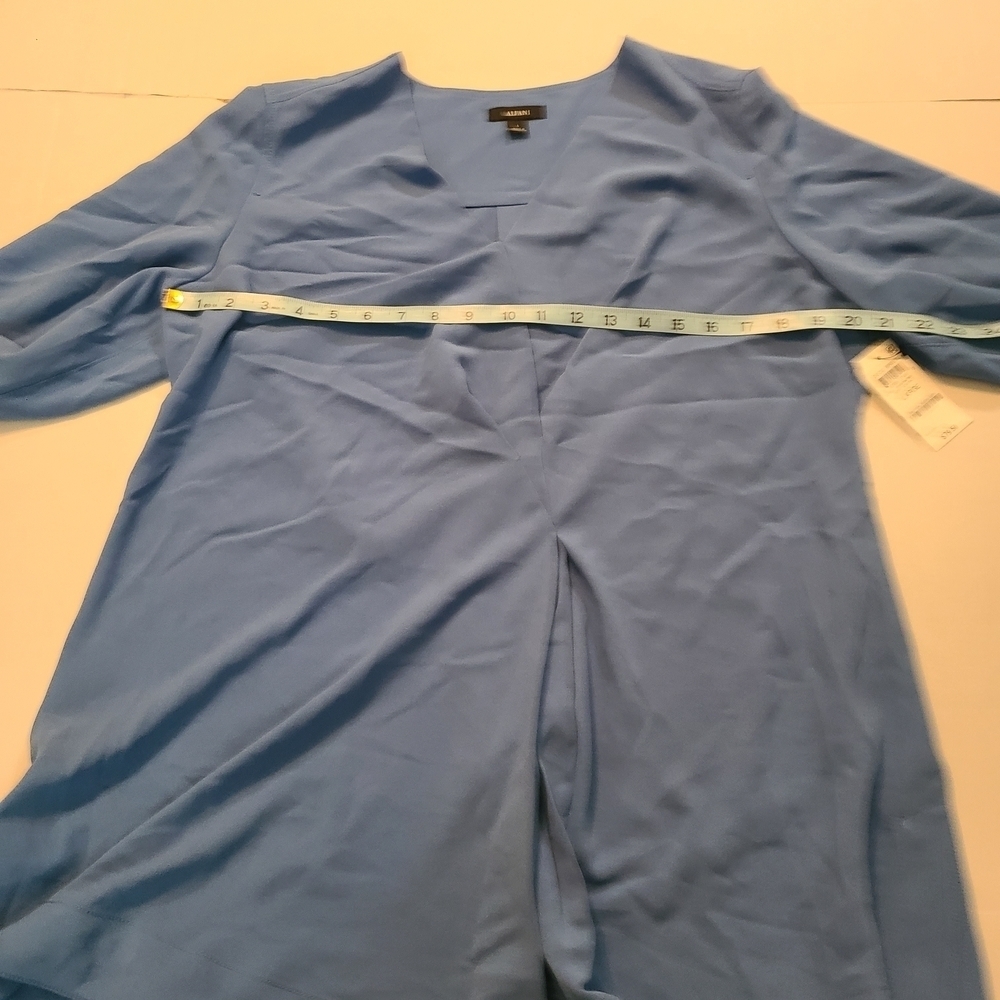 Alfani Cobalt Blue Tunic Pleated V-Neck Women's Long Sleeve Top NWT RV $79 Large - Picture 8 of 12